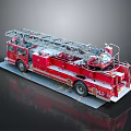 Red Fire Rescue Truck With Extended Ladder And Emergency Equipment