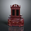 Elegant Classic Wooden Cabinet With Carved Details Glass Doors And Drawers