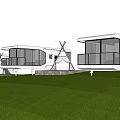 Modern Building Components With Glass Curtain Walls Open Balconies And Hillside Greenery