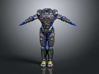 Futuristic Robot Armor Design With Metallic Silver Blue And Yellow Accents 3d model