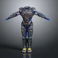 Futuristic Robot Armor Design With Metallic Silver Blue And Yellow Accents