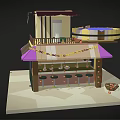 Cartoon Scene Of Two Story Building With Purple Roof Bar Seats String Lights And Balcony