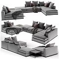Modern Gray Sectional Sofa With Soft Pillows Throw Blanket And Comfortable Design 3d model