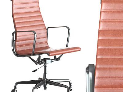 Modern Brown Leather Office Chair With Ergonomic Design Swivel Wheels And Metal Armrests 3d model