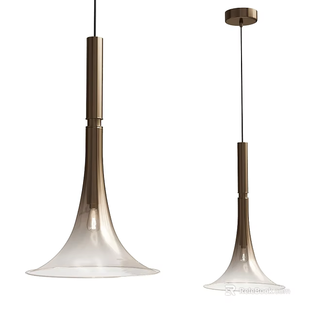 Two Modern Metallic Pendant Lights Featuring Flared Transparent Shades For Interior Design 3d model