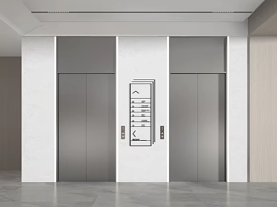 Modern Elevator Hallway With Two Elevators Control Panel White Walls Gray Flooring 3d model