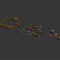 Brown Wooden Scene Construction Components Including Curved Straight Circular Parts And Cylindrical Pieces