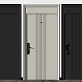 Three Modern Security Doors with Vertical Stripes in Dark Gray Cream and Electronic Locks
