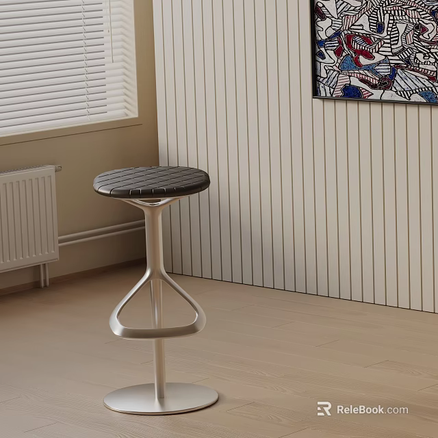 Modern Bar Stool With Round Marble Seat And Metal Base For Contemporary Interior Space 3d model 