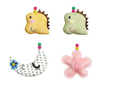 Cute Fabric Hanging Decorations With Dinosaur Moon And Flower Shapes In Colorful Styles 3d model