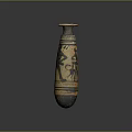 Ancient Tall Neck Pottery Decorated With Black Orange Figures And Animals