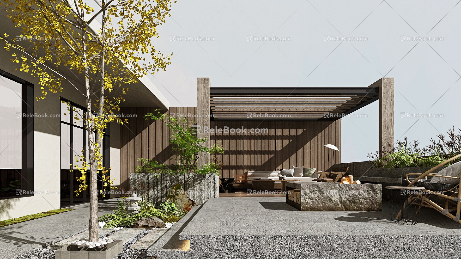 Courtyard landscape new Chinese courtyard landscape courtyard landscape sketch outdoor landscape 3d model