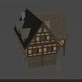 Medieval Timber Framed Building With Stone Wall Base Sloped Roof And Multiple Windows