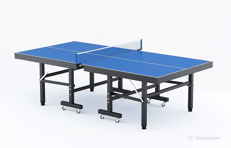 Portable Blue Table Tennis Table With Wheels And Net For Indoor Sports Equipment 3d model 