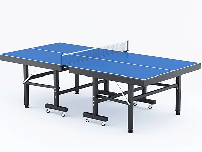 Portable Blue Table Tennis Table With Wheels And Net For Indoor Sports Equipment 3d model