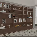 Modern Study Room Interior With Wooden Bookshelves Books Decorations Window And Patterned Rug