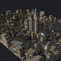 Modern Commercial Street in City with Illuminated Tall Buildings and Night Lights