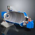 Blue And Gray Industrial Mechanical Device With Layered Interior And Cylindrical Body