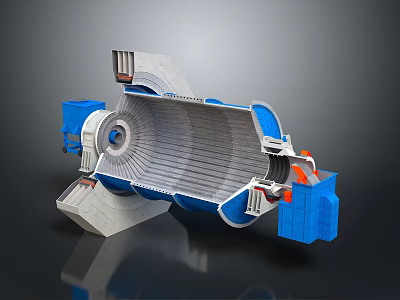 Blue And Gray Industrial Mechanical Device With Layered Interior And Cylindrical Body 3d model