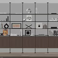 Modern Bookcase With Metal Frame Multiple Shelves Wooden Cabinets And Decorative Items