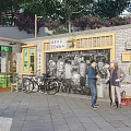 Urban Outdoor Plaza Featuring Steps Plants Kiosk Green Trees And Buildings