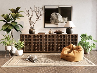 Mori Style Natural Style Entrance Cabinet Plant Potted Lazy Sofa Jewelry Combination 3d model