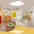 Bright Kids Clothing Store Interior With Fashion Apparel Display Racks And Decorative Lights