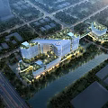 Aerial View Urban Planning Design With Modern Connected Buildings Riverfront Roads And Green Parks