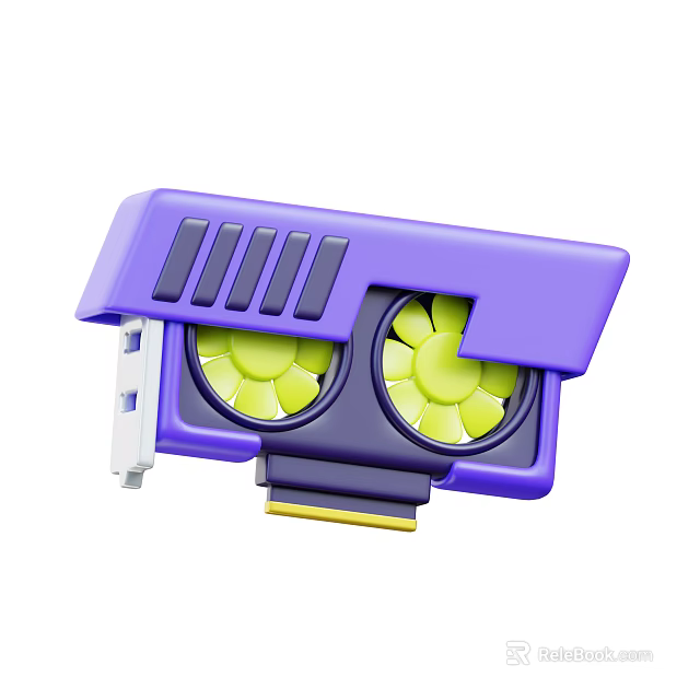 Smart Machine Graphics Card With Purple Casing And Two Yellow Fans 3d model 