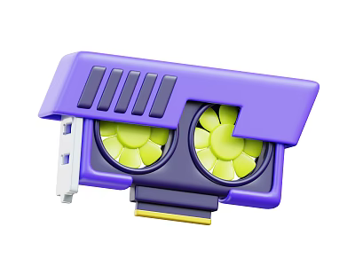 Smart Machine Graphics Card With Purple Casing And Two Yellow Fans 3d model