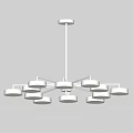 Modern Black Frame Chandelier With Multiple White Lampshades And Decorative Lamp Arms