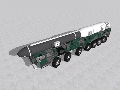 Military Camouflage Missile Launch Vehicle With Multiple Wheels And Long Missile 3d model