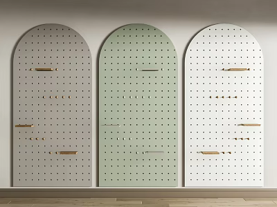 Arched Perforated Wall Decor In Three Tones With Wooden Accents 3d model