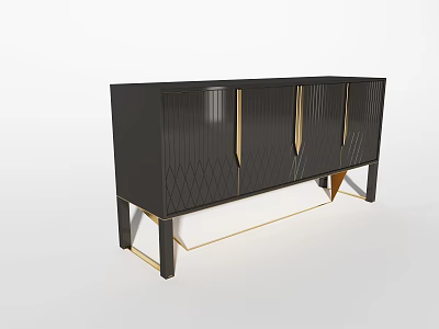 Elegant Black Entryway Console Cabinet Sideboard With Gold Accents And Geometric Panels 3d model
