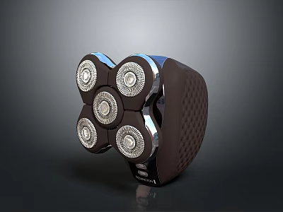 Electric Shaver With Five Rotating Blades And Textured Dark Housing Design 3d model