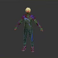 Man With White Hair In Black And Blue Armored Outfit Standing Pose