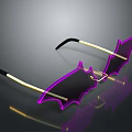 Stylish Bat Shaped Glasses With Purple Frame And Golden Temples Reflection 3d model