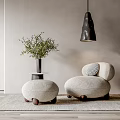 Cozy Light Gray Single Seater Sofa With Plaid Cushion Green Plant And Black Pendant Light