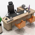 Modern Office Desk Setup With Ergonomic Chairs Green Plants Computer Monitors And Office Supplies