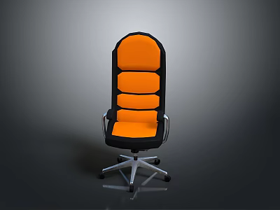 Modern Office Chair With Orange Cushion Black Backrest Silver Metal Base And Wheels 3d model