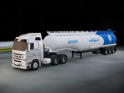 Adnox Heavy Duty White Cab Blue Tanker Truck Moving On Road 3d model