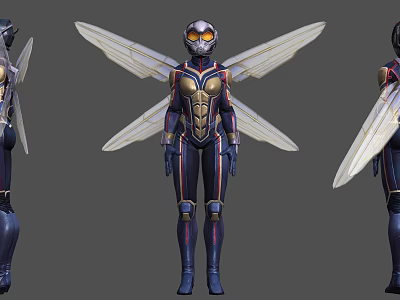 Game Movie Character Design Featuring Blue Gold Armor Transparent Wings Standing Pose 3d model