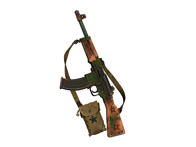Camouflage Military Rifle With Magazine Strap And Star Emblem Pouch 3d model