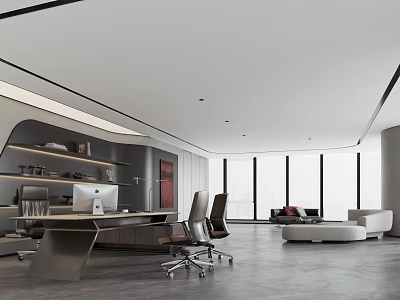 Modern Office Interior Design With Executive Desk Ergonomic Chairs And Large Windows 3d model