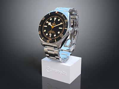 Elegant Wrist Watch With Silver Metal Bracelet Black Dial And Gold Hands On White Stand 3d model