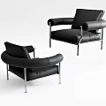 Black Leather Single Sofa With Modern Metal Frame And Stylish Design 3d model