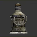 Antique Copper Kerosene Lantern Placed On White Cloth Against Gray Background