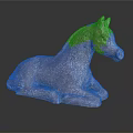 Red Terracotta Reclining Horse Sculpture With Textured Surface On Dark Background