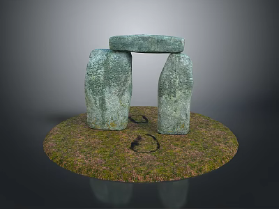 Prehistoric Stone Megalithic Structure With Standing Stones Lintel Grass Base And Footprints 3d model