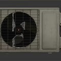 Outdoor Air Conditioner Fan Unit Featuring Metal Grille And Beige Housing Design